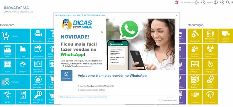Animação do canal de notificações dentro do sistema InovaFarma