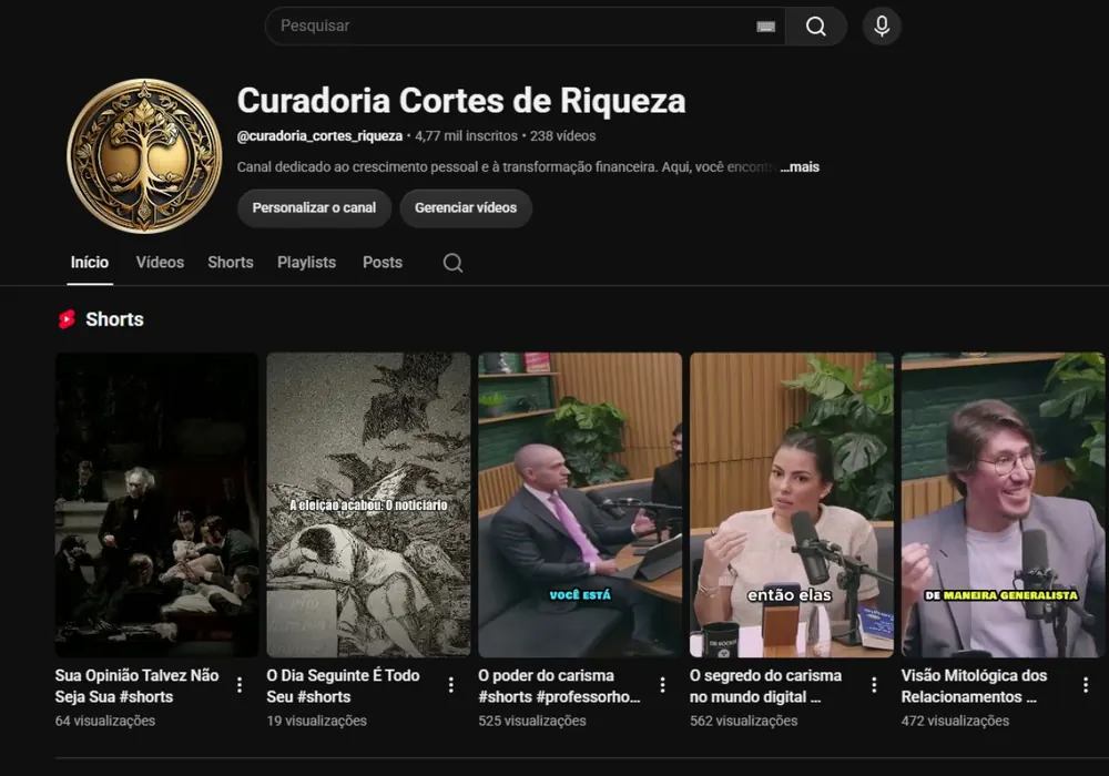 Canal do YouTube Curadoria Cortes de Riqueza