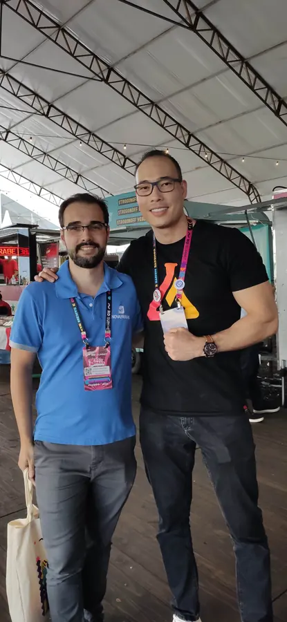 Lucas com Rafael Kiso, da mLabs, no RD Summit